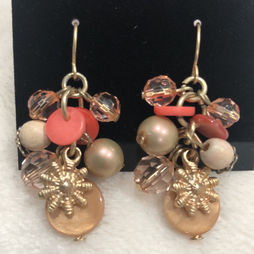 Coral and gold beaded statement earrings